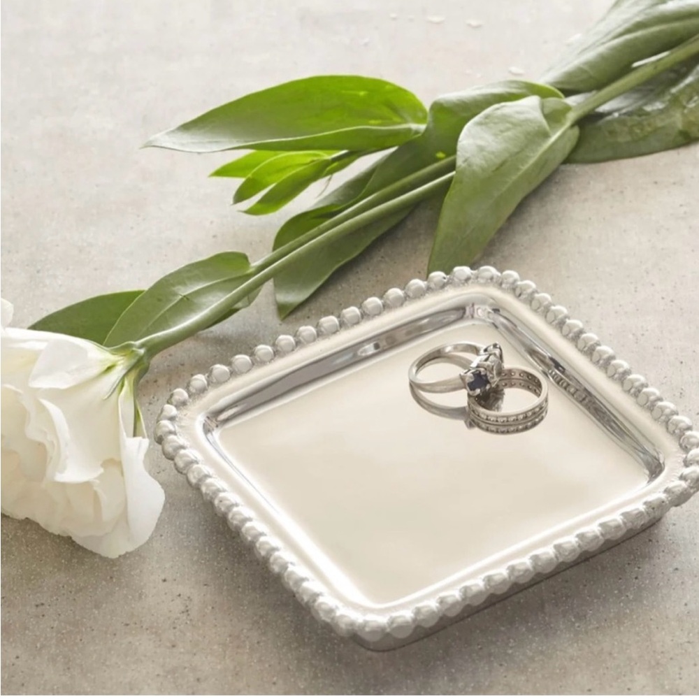 Mariposa Silver Beaded Ring Dish Square/Post It Note Holder